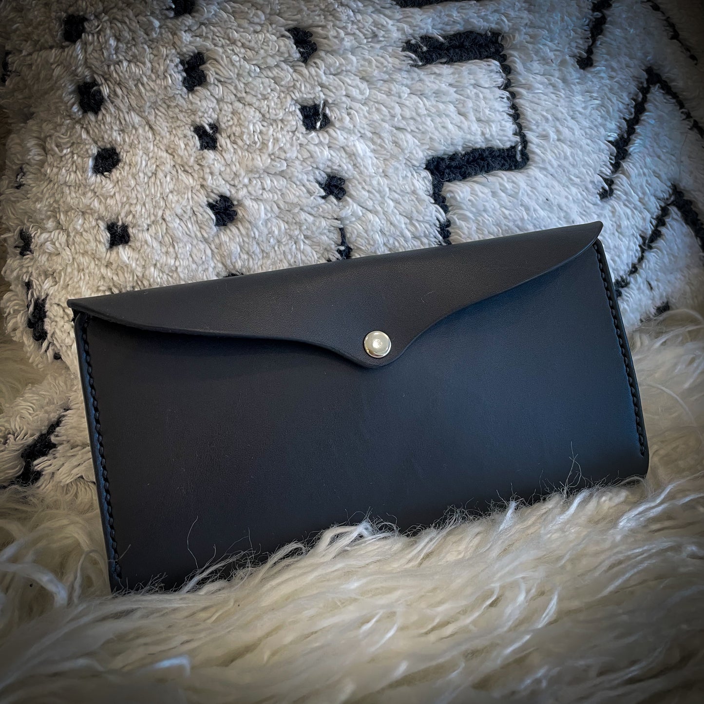 Handcrafted Leather Billfold with Zipper Pouch and Snap Closure